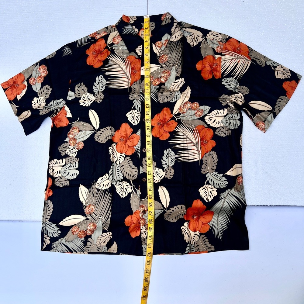 100% Silk Men's XL JOS A BANK Black Tropical Floral Short Sleeve Button Up Shirt - Picture 6 of 7
